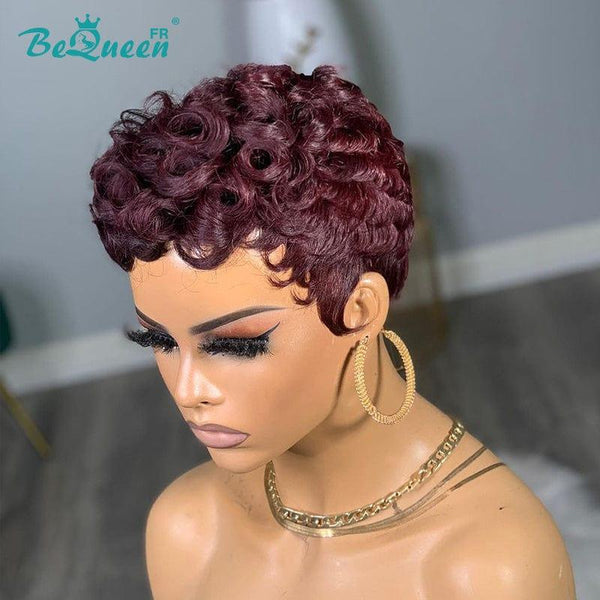 BeQueen 99 € = 2 Perücken „Eileen“ Burgunderrote, maschinenglatte Pixie-Perücke 