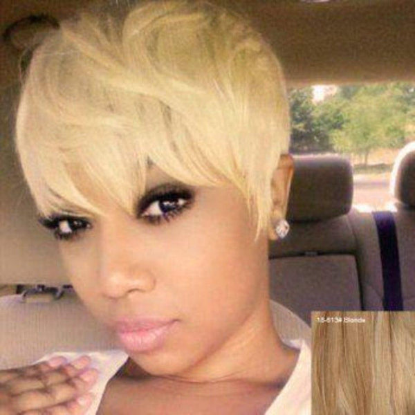Bequeen 99€ = 2 „Sue“ Perücken Gerade Pixie Perücken mit Pony Blond zur Maschine 