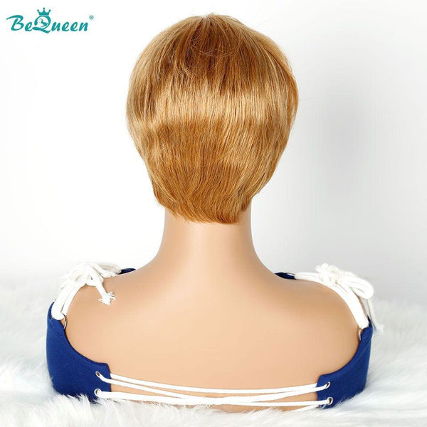 Bequeen 99€=2 perruques Perruques Pixie Lisse “Liz” Coupe boule Miel Châtain à la machine