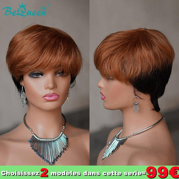 BeQueen 99€=2 perruques  "Sue" Perruque Pixie lisse à la machine Marron et Noir