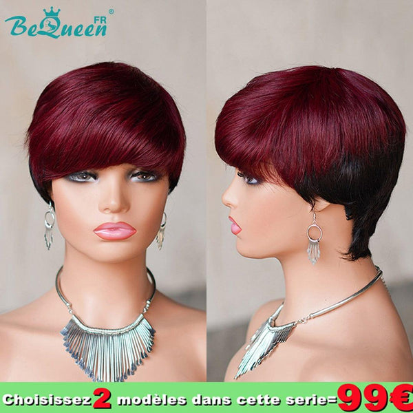 BeQueen €99 = 2 "Sue" wigs Straight Pixie wig machine-made Burgundy Red and Black