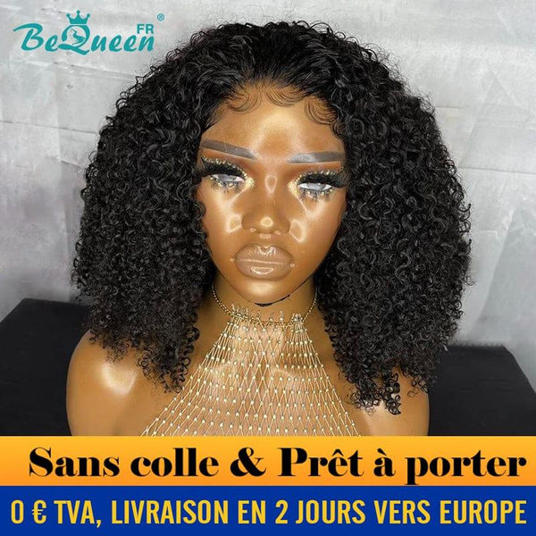 BeQueen „Paula“ Custom-Perücke, Bob, lockige Welle, tragefertig, leimloses 13 x 4-Rohhaar, 200 % Dichte, in Frankreich