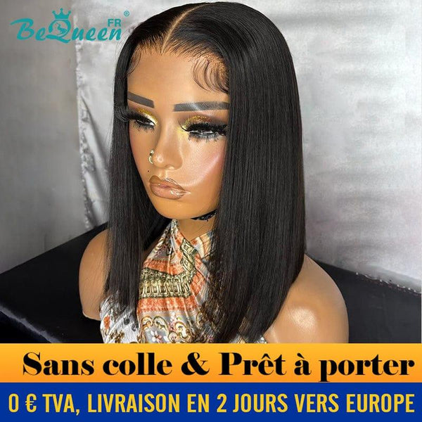 BeQueen „Sonia“ individuelle Perücke, gerader Bob, gebrauchsfertig, leimloses 13 x 4 Rohhaar, 200 % Dichte, in Frankreich