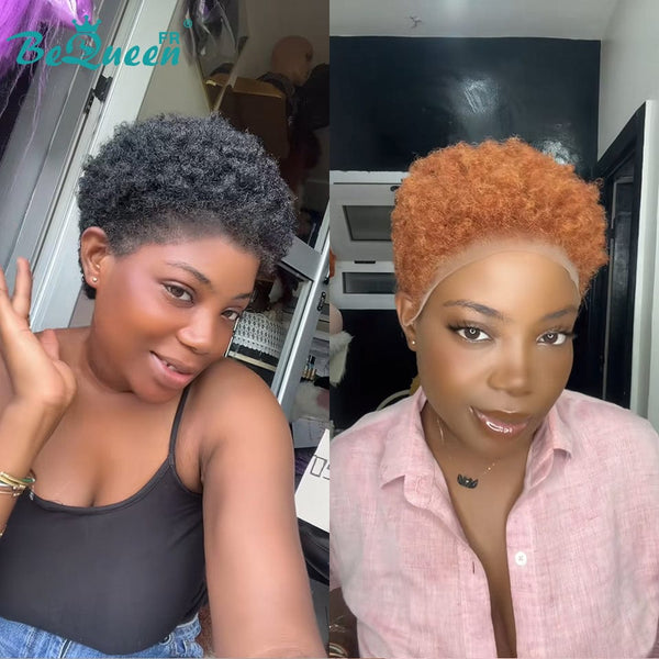 BeQueen "Edwina" Perruque court afro avec Lace Frontale 13x4 noir ou marron