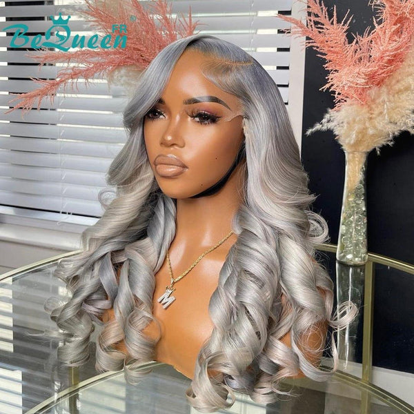 BeQueen “Dania” Long Gray Loose Wave Closure Wig with 4x4 Lace Closure