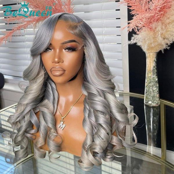 BeQueen “Dania” Long Gray Loose Wave Closure Wig with 4x4 Lace Closure
