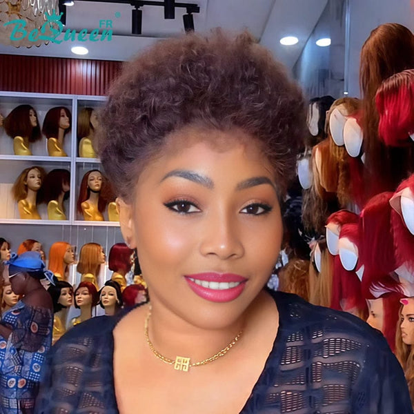 BeQueen "Edwina" Perruque court afro Brun et marron avec Lace Frontale 13x4 style 2
