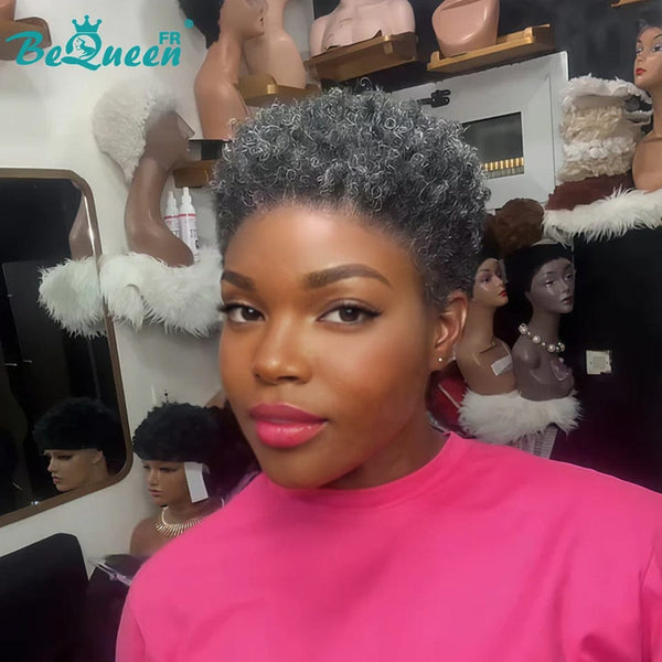 BeQueen "Edwina" Perruque court afro Couleur Salt & Pepper avec Lace Frontale 13x4