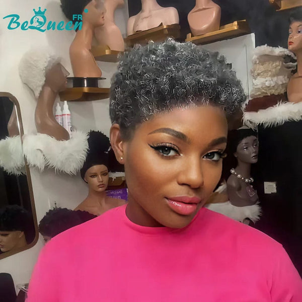 BeQueen "Edwina" Perruque court afro Couleur Salt & Pepper avec Lace Frontale 13x4