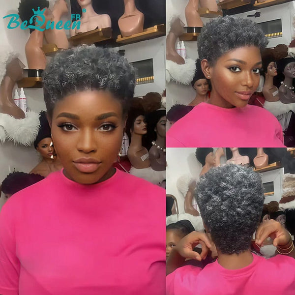 BeQueen "Edwina" Perruque court afro Couleur Salt & Pepper avec Lace Frontale 13x4