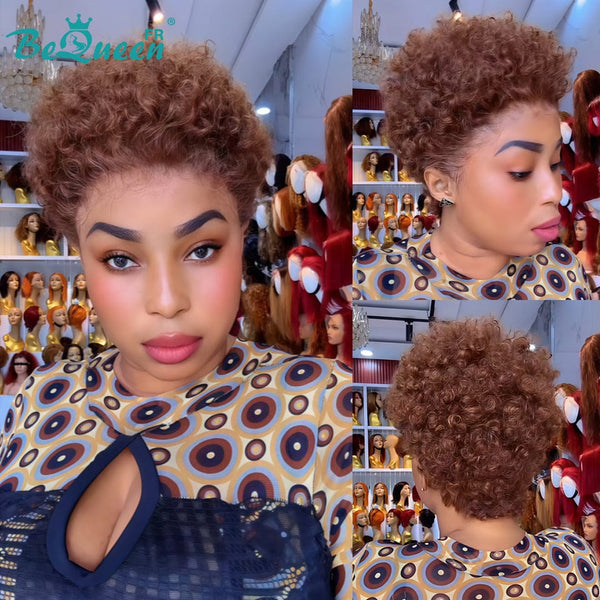 BeQueen "Edwina" Peluca corta afro Marrón y marrón con Lace Frontal 13x4 estilo 2
