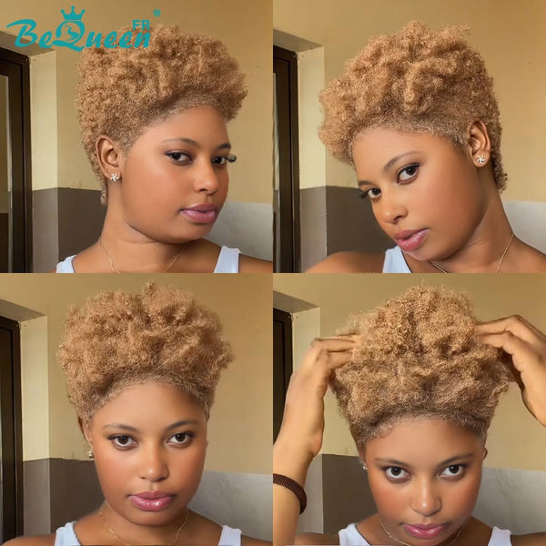 BeQueen "Edwina" kurze Afro-Perücke Honig mit 13x4 Lace-Front