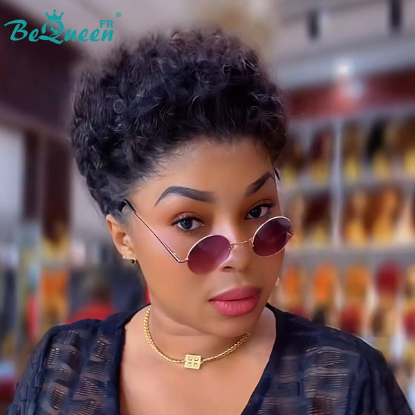 BeQueen "Edwina" Short Afro Wig Black All with Lace Frontal 13x4 Style 2
