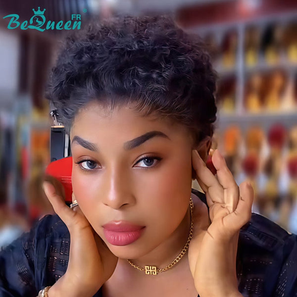 BeQueen "Edwina" Short Afro Wig Black All with Lace Frontal 13x4 Style 2