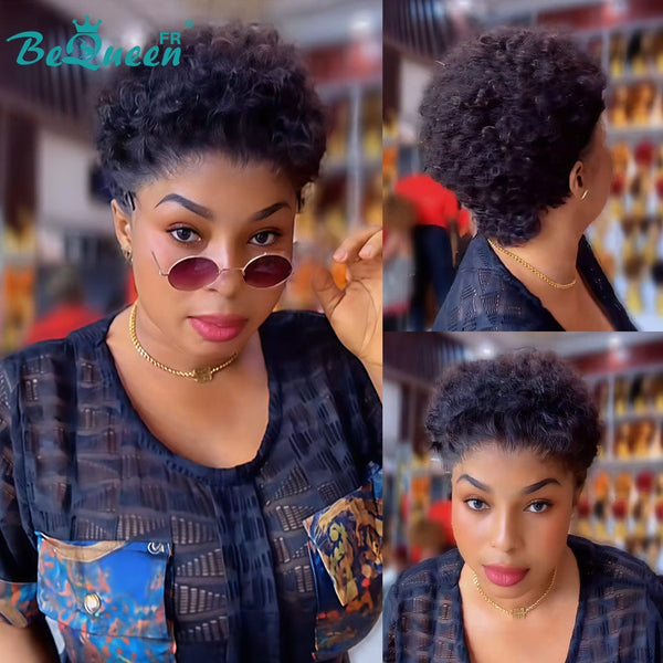 BeQueen "Edwina" Short Afro Wig Black All with Lace Frontal 13x4 Style 2