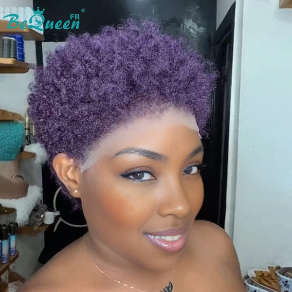 BeQueen "Edwina" Short Afro Purple Wig with 13x4 Lace Frontal