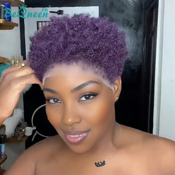 BeQueen "Edwina" Short Afro Purple Wig with 13x4 Lace Frontal