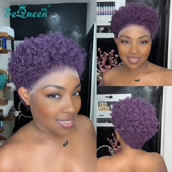 BeQueen "Edwina" Short Afro Purple Wig with 13x4 Lace Frontal