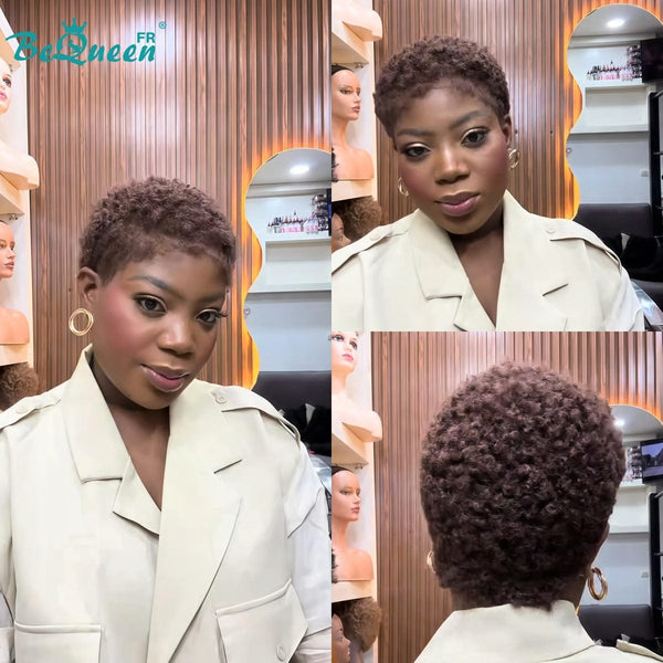 BeQueen "Edwina" Perruque Marron afro Prêt à porter 100% cheveux humains