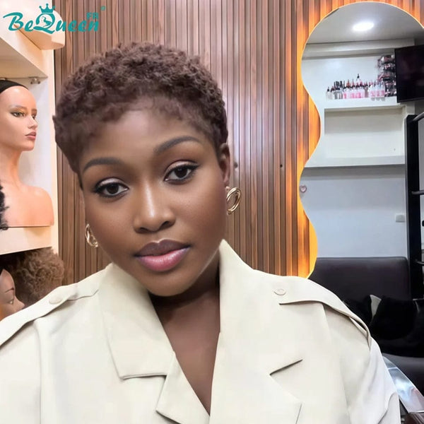 BeQueen "Edwina" Perruque Marron afro Prêt à porter 100% cheveux humains