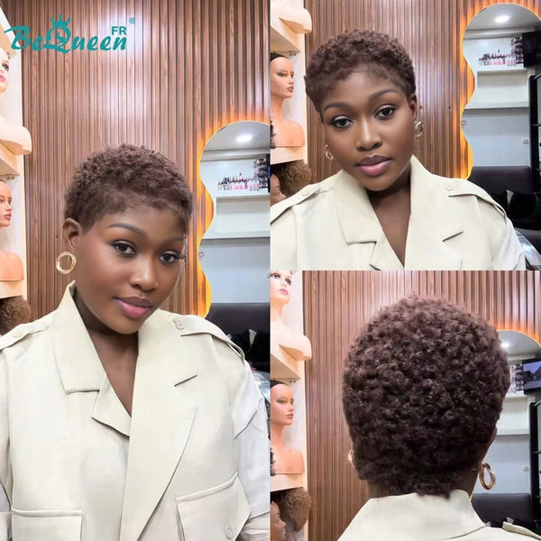 BeQueen "Edwina" Perruque Marron afro Prêt à porter 100% cheveux humains