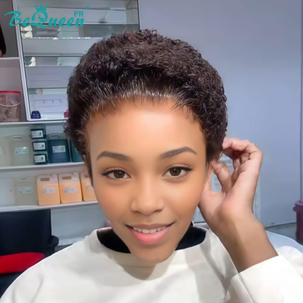 BeQueen "Edwina" Perruque Marron lace frontale sans colle afro 100% cheveux humains style 5