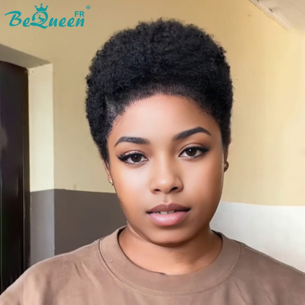 BeQueen "Edwina" Schwarze Perücke, maschinell gefertigt oder Afro-Lace-Front, 100 % Echthaar, Stil 5