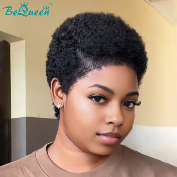 BeQueen "Edwina" Schwarze Perücke, maschinell gefertigt oder Afro-Lace-Front, 100 % Echthaar, Stil 5