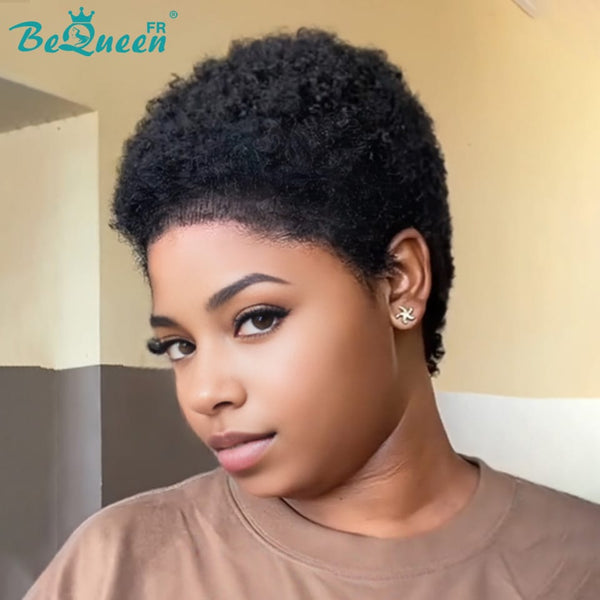 BeQueen "Edwina" Schwarze Perücke, maschinell gefertigt oder Afro-Lace-Front, 100 % Echthaar, Stil 5