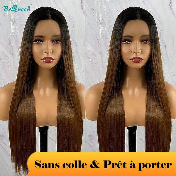 BeQueen "Hilary" Peruca Personalizada Longa Lisa Pronta a Usar Sem Cola Cabelo Cru 200% Densidade