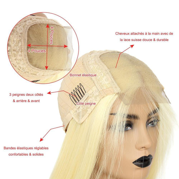 BeQueen "Juliet" Perruque Lisse couleur Blonde avec lace Closure 4x4