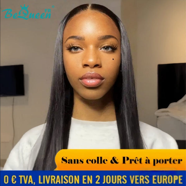 BeQueen "Mina" Peluca Personalizada Larga Lisa Pre-max: Pre-depilada + Lista para usar sin pegamento + Preblanqueada 13X4 Cabello Cru 200% Densidad en Francia