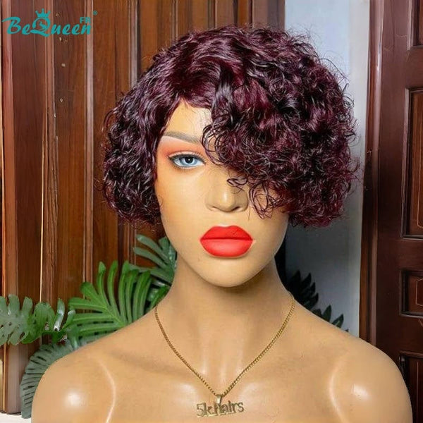 BeQueen Perruque “Nordica” pixie curly avec raie du côté sans colle 4 couleurs 100% cheveux humains
