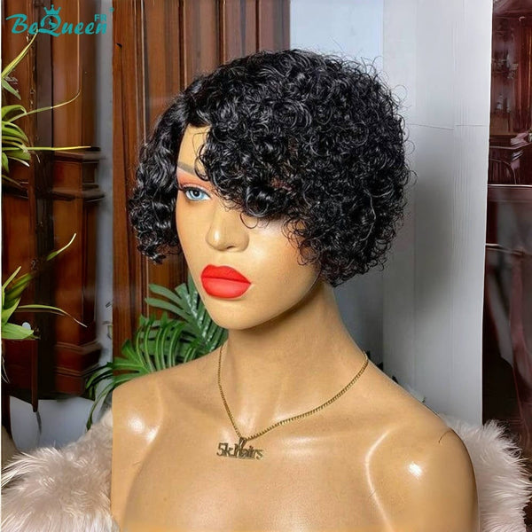 BeQueen Perruque “Nordica” pixie curly avec raie du côté sans colle 4 couleurs 100% cheveux humains