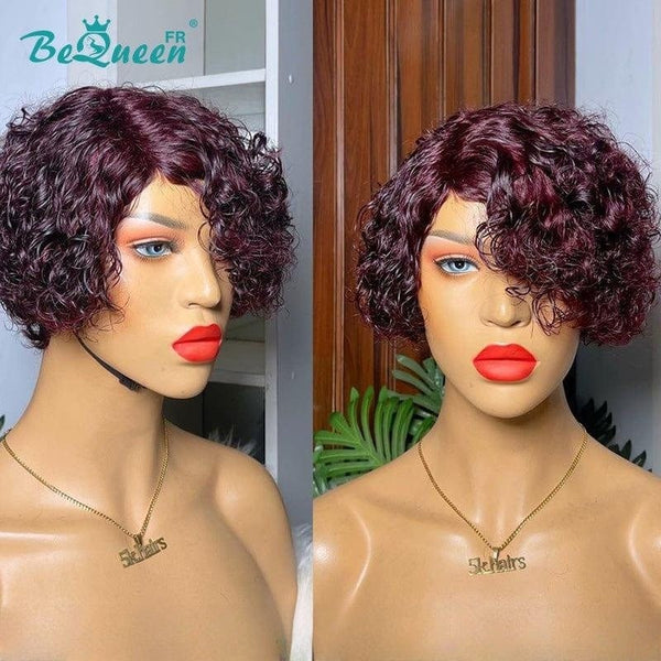 BeQueen Perruque “Nordica” pixie curly avec raie du côté sans colle 4 couleurs 100% cheveux humains
