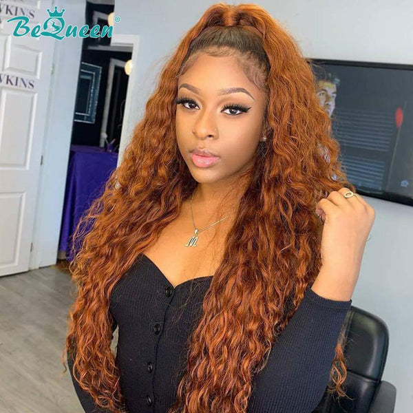 BeQueen Ombre Hair Wig 100% Human Hair Color Orange Ginger Black Root