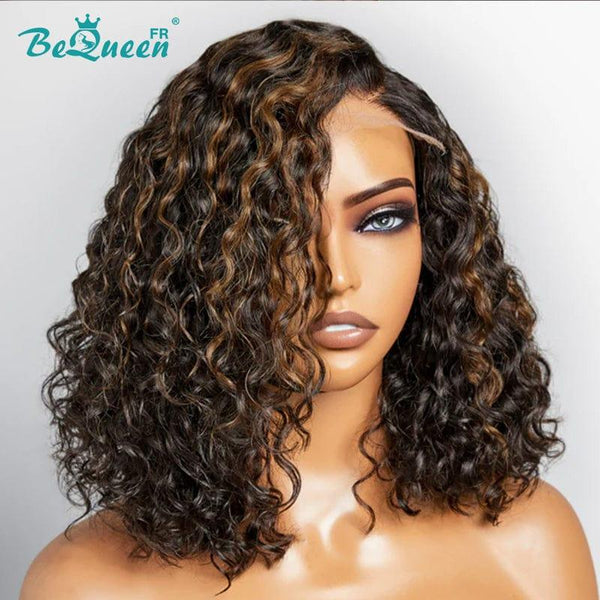 BeQueen “Didier” Perruque Bob Deep Wave avec Lace Closure 4X4 Noir mix Marron