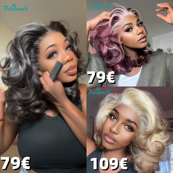 BeQueen “Lindsay” Perruque Bob Egg Wave avec Lace Frontale 13X4 Blonde/Noir/Violet mix blonde Prix de liquidation