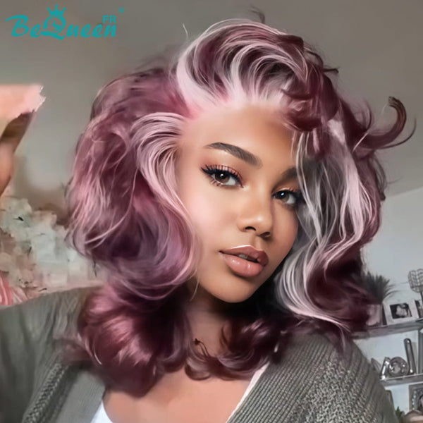 BeQueen "Lindsay" Perruque Bob Ola de Huevo con Frente Lacia 13X4 Rosa mezcla Rubia