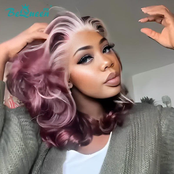 BeQueen “Lindsay” Bob Egg Wave Wig with 13X4 Lace Front Pink mix Blonde