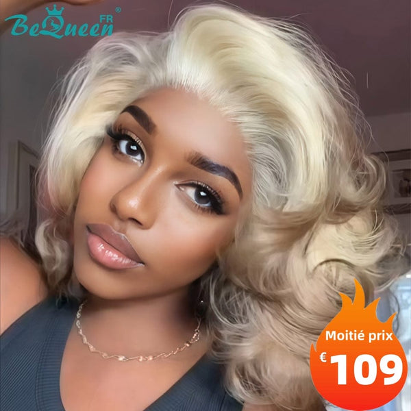 BeQueen “Lindsay” Perruque Bob Egg Wave avec Lace Frontale 13X4 Blonde/Noir/Violet mix blonde Prix de liquidation