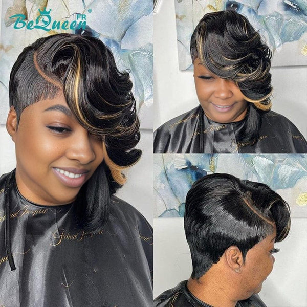 BeQueen "Alicia"  Pixie Wig with Bangs Black and honey