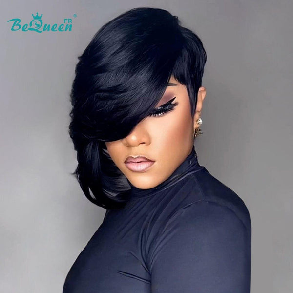 BeQueen "Antonio" Bob Pixie Wig with Bangs Black 