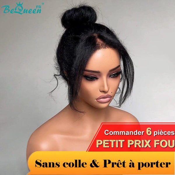 BeQueen „Bertha“ Perücke Bob mit Rand, Wellig, Kinky straight, Fertig getragen, Klebefrei, 13x4, Kleiner Preis VERRÜCKT