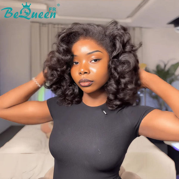 BeQueen “Nadia” Kinky Straight Bob Wig with Lace Front Layered with 13*4 Lace Frontal