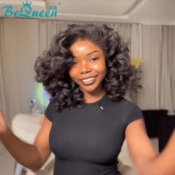 BeQueen “Nadia” Kinky Straight Bob Wig with Lace Front Layered with 13*4 Lace Frontal