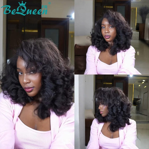 BeQueen “Nadia” Kinky Straight Bob Wig with Lace Front Layered with 13*4 Lace Frontal