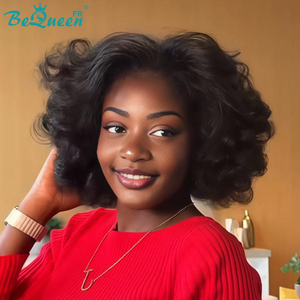 BeQueen “Nadia” Kinky Straight Bob Wig with Lace Front Layered with 13*4 Lace Frontal