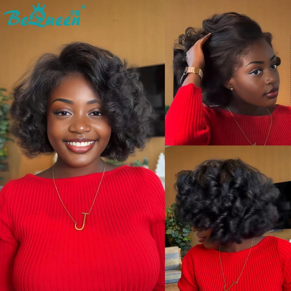 BeQueen “Nadia” Kinky Straight Bob Wig with Lace Front Layered with 13*4 Lace Frontal