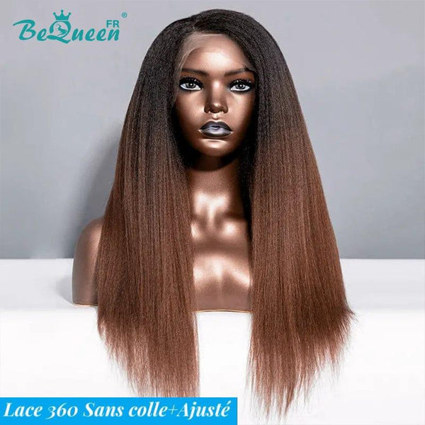 BeQueen "Eirian" lange Lace 360 Kinky Straight Perücke mit unsichtbarer Anpassungsgurt, fertig zum Tragen, klebefrei + vorgelichtet, unglaublich niedriger Preis